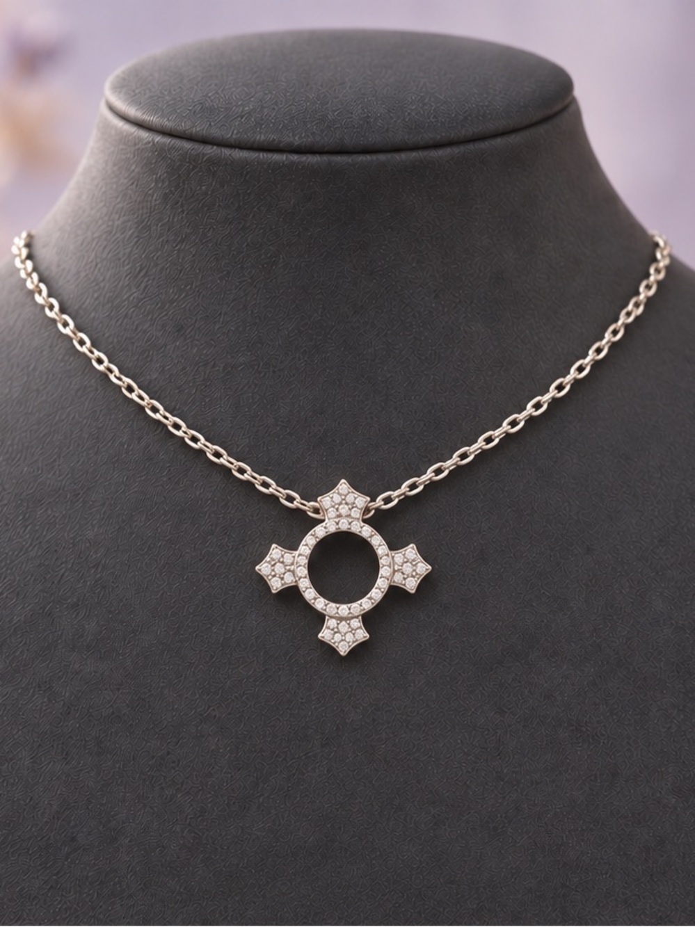 Swarovski Retired Pavé Crystal Maltese Cross Pendant Necklace Swan Signed